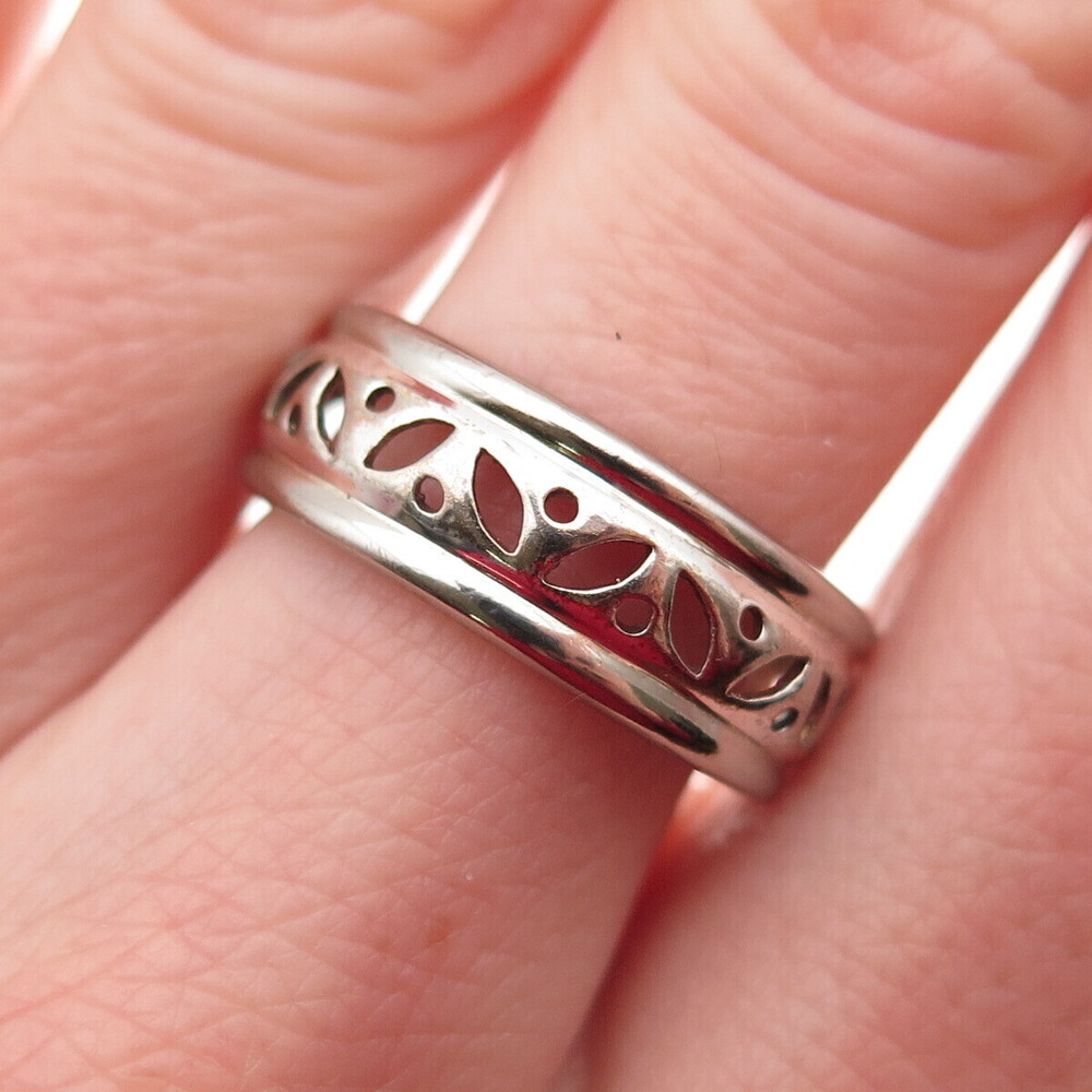 925 Sterling Silver Vintage Lotus Floral Oxidized Band Ring Size 7